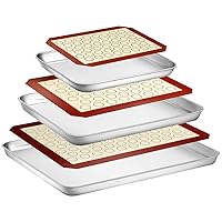 Wildone Baking Sheet with Silicone Mat Set, Set of 6 (3 Sheets + 3 Mats), Stainless Steel Cookie Sheet Baking Pan with Silicone Mat, Non Toxic & Heavy Duty & Easy Clean