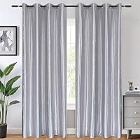 WUBODTI Silver Curtains Sparkle Metallic Faux Silk Curtain for Bedroom 84 Inch Length 2 Panels, Shiny Light Gray Blackout Curtain Modern Grommets Room Darkening Window Curtain for Living Room