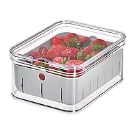 iDesign Recycled Plastic Crisp Produce Storage Containers with Lid and Colander Basket Designed to Keep Food Fresh Longer, 8.32” x 6.32” x 3.76”, Clear/Gray