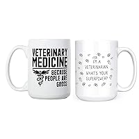 Veterinary Medicine Because People Are Gross and I'm A Veterinarian What's Your Superpower 15oz Deluxe Double-Sided Coffee Tea Mugs Set