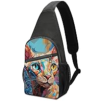 Sphynx Cat Print Crossbody Sling Backpack Adjustable Straps Chest Bag for Hiking Traveling Outdoors