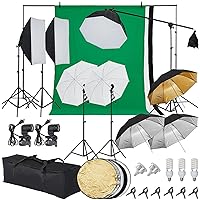 Photography Lighting kit with Backdrops, 8.5ft x 10ft Backdrop Stand, 5 Tripod Stands and Bulb, 85W LED Umbrella Softbox Continuous Lighting, for Photo Video Shoot