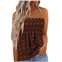 Women's Sexy Tube Tops Casual Summer Strapless Tank Top Trendy Smocked Bandeau Blouses Printed Sleeveless Shirts