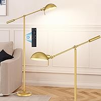 Gold Floor Lamp with Remote Control and Stepless Dimmable Color Temperature and Brightness Reading Standing Lamp with Adjustable Swing Arm for Living Room Bedroom Office, 9W Bulb Included