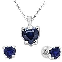 Dazzlingrock Collection Heart Blue Sapphire Solitaire Pendant & Earrings Set for Women