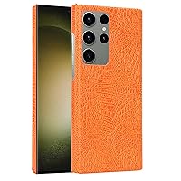 Cell Phone Case for Samsung Galaxy S23/S23 Plus/S23 Ultra, Classic Crocodile Pattern Premium PU Leather Hard PC Back Slim Shockproof Protective Cover,S23 Plus,Orange