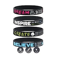 Inkstone - Dream, Believe, Inspire, Create Inspirational Bracelets, Ladies' Size - Set of 4 Silicone Rubber Wristbands - Inspirational Jewelry Gifts for Women and Girls