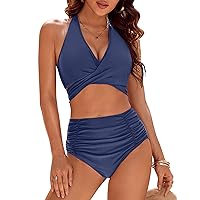 Blooming Jelly Womens Tummy Control Bathing Suits Modest High Waisted Bikini Sets Cute Halter 2 Piece Swim Suit 2024