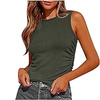 Women Tank Tops Summer Sleeveless Basic Soild Color Top Crewneck Shirts Ribbed Knit Slim Fit Tunic Blouses T Shirt