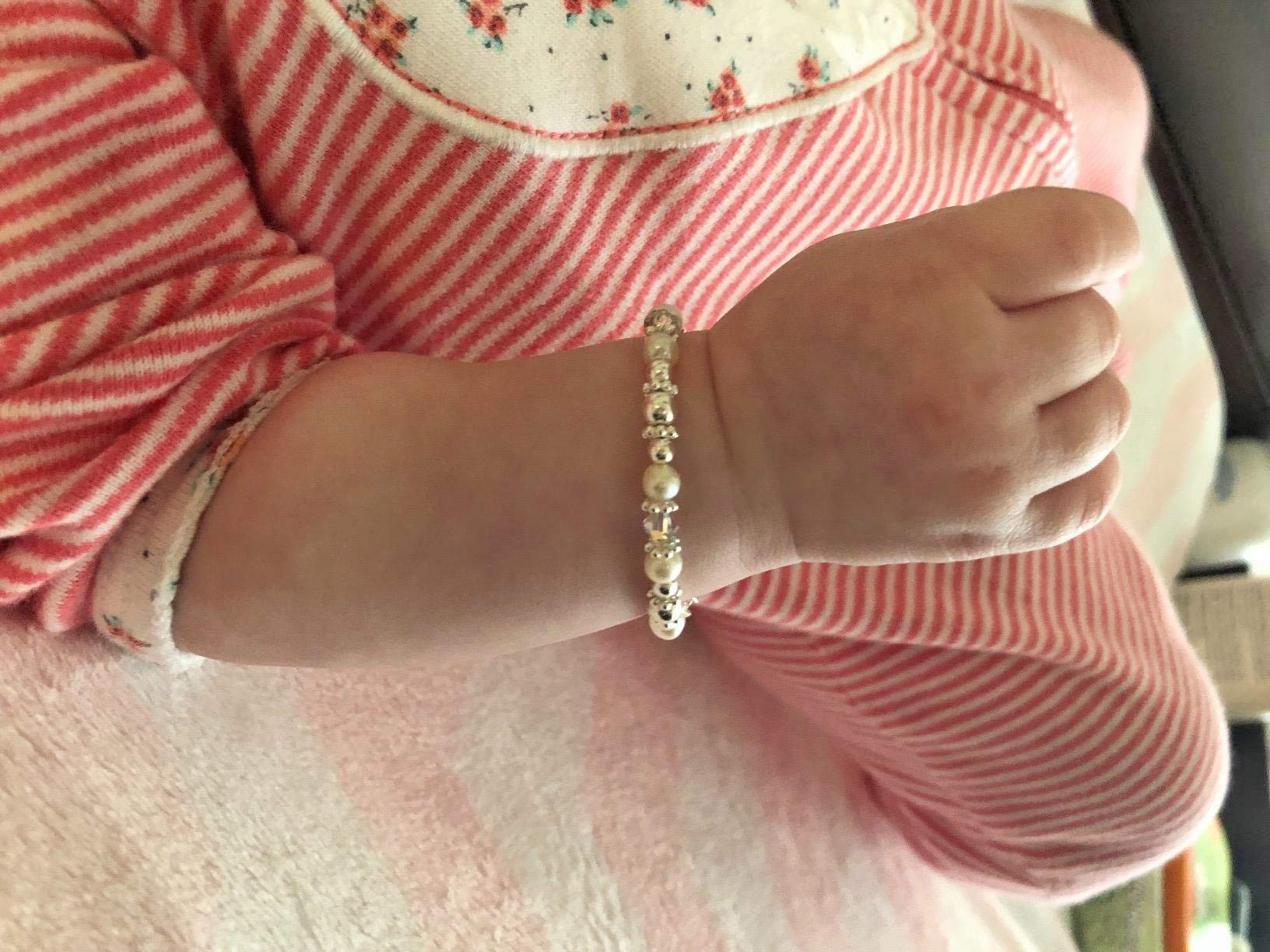 Elegant White Cultured Fresh Water Pearls and European Crystals with Sterling Silver Beads Luxury Keepsake Toddler Girl Bracelet Gift (BFWSC_All)