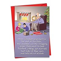 NobleWorks - Joke Christmas Card with Envelope (4.63 x 6.75 Inch) - Funny Cartoon Xmas Greeting Card for Kids, Adults - Sticky Tape 1701