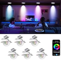 Lightdot 6IN Smart WiFi LED Recessed Lighting Gimbal and Downlight, 6 Pack Canless Ceiling Lights RGBCW Color Changing 12W 1200LM Dimmable, Work with Alexa/Google-IC Rated ETL Certified