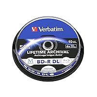 Verbatim M DISC BD-R DL 50GB 6X Lifetime Archival White Inkjet Hub Printable Blank Blu-Ray Recordable Media– 10pk Spindle