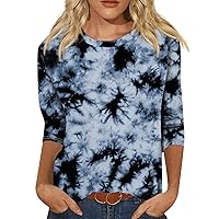 Tee Shirts Womens Graphic Women's Fashion Casual Round Neck 3/4 Sleeve Loose Printed T-Shirt Ladies Top