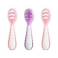 Munchkin® Gentle Dip™ Multistage First Spoon Set for Baby Led Weaning, Self Feeding, Solids & Purees, 3 Pack, Coral/Purple