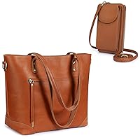 S-ZONE Women Brandy Genuine Leather Tote Bag Bundle with RFID Blocking Faux Leather Crossbody Phone Purse