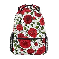 ALAZA Red Rose Flowers Floral Backpack Purse with Multiple Pockets Name Card Personalized Travel Laptop School Book Bag, Size M/16.9 inch