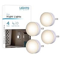 Lights By Night Mini LED Night Light, Plug-In, Dusk To Dawn Sensor, Warm White, Compact, Ambient Lighting, LED Lights for Bedroom, Bathroom, Nursery, Hallway, Kitchen, 45084, 4 Pack