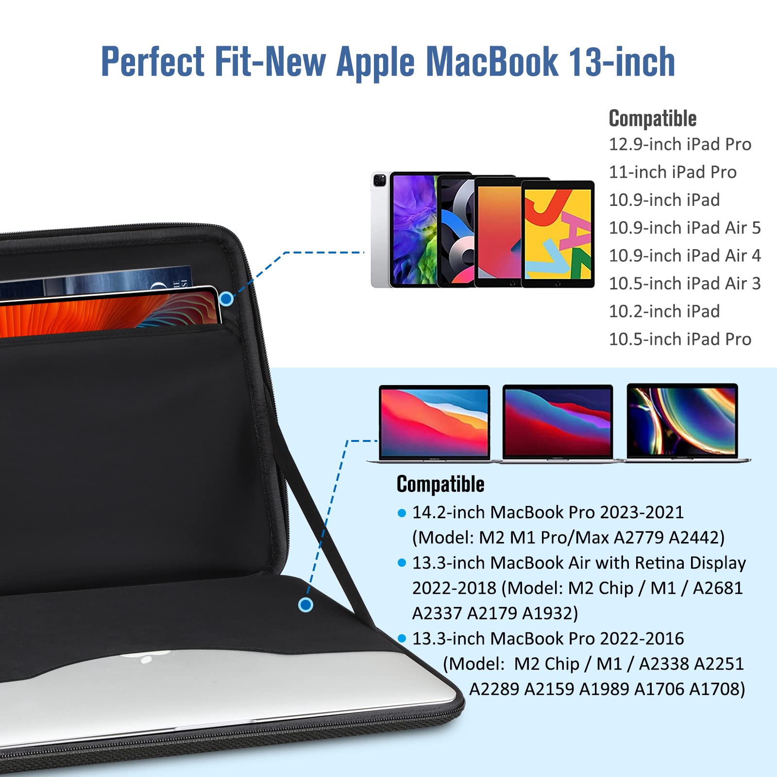 FINPAC Hard Laptop and Tablet Sleeve Case for MacBook Pro 14-inch M2 M1 2023-2021 A2779 A2442, 13.6'' MacBook Air M2, 13-13.3'' MacBook Air/Pro, Shockproof Carrying Bag with Pocket, Black