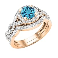 Dazzlingrock Collection 5.8mm Round Gemstone & White Diamond Infinity Swirl Halo Wedding Ring Set for Women in Gold
