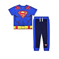 DC Comics Boys’ Batman and Superman T-Shirt and Jogger Set for Toddler and Little Kids – Blue/Navy or Grey/Blue/Black