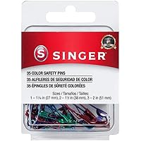 SINGER 00294 Metallic-Coated Safety Pins, Colors may vary and Sizes, 35-Count,