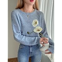 Solid Raglan Sleeve Sweater (Color : Blue, Size : Small)