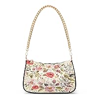 Shoulder Bags for Women Vintage Floral Spring Flowers Hobo Tote Handbag Small Clutch Purse with Zipper Closure