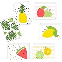 Canopy Street Adorable Illustrated Fruit Notecards / 24 All Occasion Greeting Cards With Envelopes / 6 Bright Tropical Designs / 3 1/2
