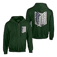 Ripple Junction Attack on Titan Men's Authentic Full Zip-Up Survey Corps Front & Back Hooded Sweatshirt Officially Licensed