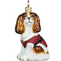 Cavalier King Charles Spaniel Santa Paws Polish Glass Christmas Ornament