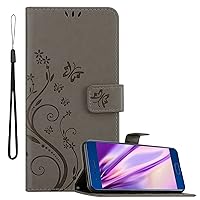 Book Case Compatible with Honor 9 in Floral Grey - Cover in Flower Design with Magnetic Closure, Stand Function and 3 Card Slots - Wallet Etui Pouch PU Leather Flip
