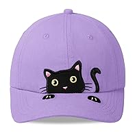 Girls Criss Cross Ponytail Baseball Hat Embroidered Cat Hats for Girl Adjustable Cotton Baseball Cap for Kids Age 3-8