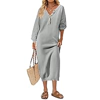 MEROKEETY Women's 2023 Long Sleeve Button V Neck Sweater Dress Casual Fall Loose Knit Maxi Dress