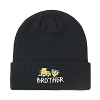 Toddler Boys Knitted Beanie Cute Tractor Embroidery Hat Cuffed Skull Caps for Autumn Winter