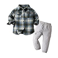 Boy Suspender Outfit Toddler Boy Clothes Baby Boy Clothes Baby Plaid Shirt Pants Set Outfit Boys (Grey, 12-18 Months)