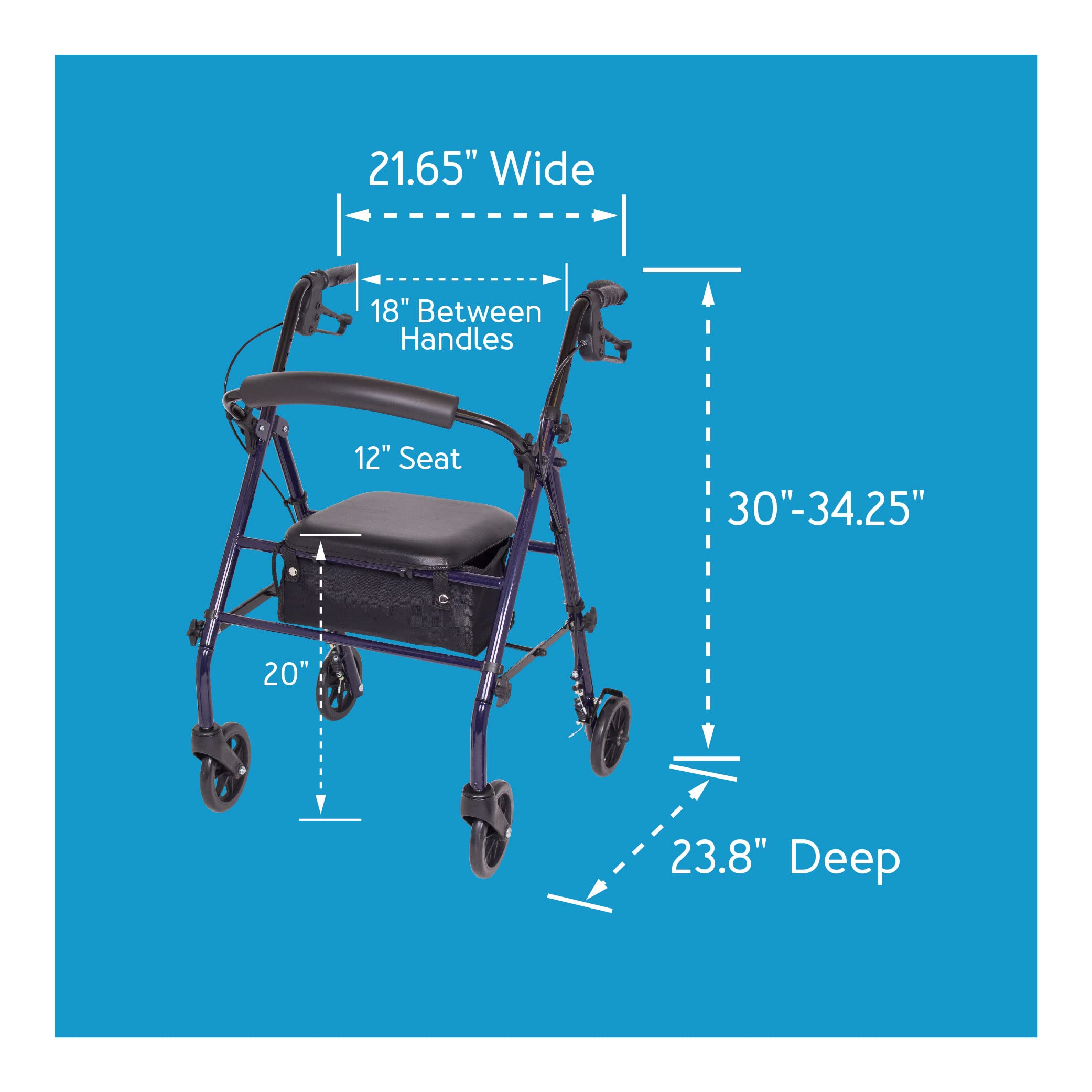 Carex Steel Rollator Walker with Seat and Wheels - Rolling Walker for Seniors - Walker Supports 350lbs, Foldable, For Those 5'0