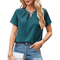 Womens Blouses Business Casual Outfits Trendy Silk Blouse for Women Dressy Blouse Summer Fashion 2024 Peacock Blue L