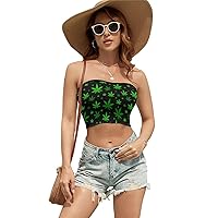Green Weed Leafs Women's Sexy Crop Top Casual Sleeveless Tube Tops Clubwear for Raves Party