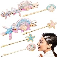 6PCS Seashell Hair Clips, Starfish Shell Hair Pins, Pearl Shell Hair Accessories, Colorful Hair Barrettes Hairpins for Women, Girls