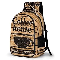 Vintage Coffee House Travel Laptop Backpack Wooden Board Large Casual Daypack Durable Work Computer Camping Back Packs Bags for Women Men