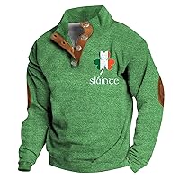 Mens St Patricks Day Sweatshirt Mens Henley Shirts Irish Shamrock Graphic Pullover Long Sleeve Trendy Casual Sweatshirts