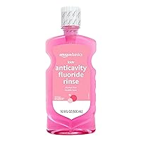 Amazon Basics Kids Anticavity Fluoride Rinse, Alcohol Free, Bubble Gum, 500mL, 16.9 Fluid Ounces, 1-Pack (Previously Solimo)