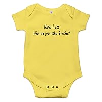 Here I am What are Your Other 2 Wishes Baby Best Shower Gift Funny Message Bodysuit