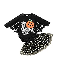 My 1st Halloween Outfit for Baby Girls Pumpkin Printed Romper With Tutu Skirt Sequin Polka Dot Dress Clothes Set