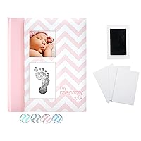 Baby Memory Book, First 5 Years Baby Milestone Book, Pregnancy Journal, Newborn Baby Girl Keepsake, With Clean-Touch Ink Pad For Baby's Handprint or Footprint, Pink Chevron