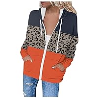 Zip Up Hoodies For Women Striped Print Hooded Pockets Sweatshirt Coats Long Sleeve Floral Leopard Print Pullover