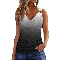 Womens Cowl Neck Ruched Draped Tank Tops Eyelet Embroidery Sleeveless Going Out Top Casual Summer Basic Loose Shirts
