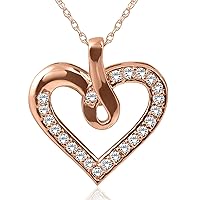 14k Rose Gold Plated 925 Sterling Silver Cubic Zirconia Round Cut Heart Pendant Necklaces for Her