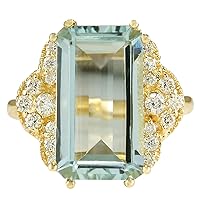 6.37 Carat Natural Blue Aquamarine and Diamond (F-G Color, VS1-VS2 Clarity) 14K Yellow Gold Cocktail Ring for Women Exclusively Handcrafted in USA